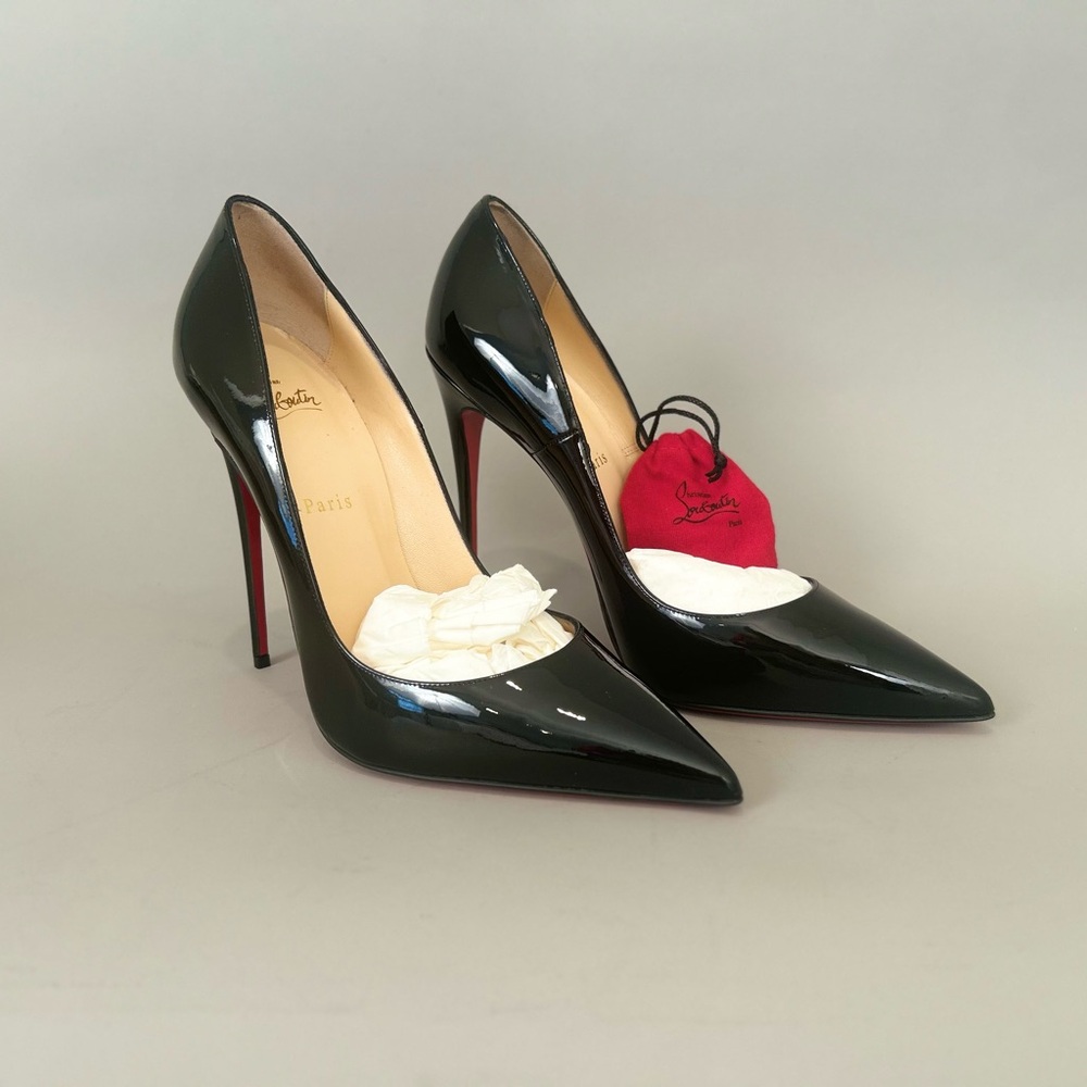Vintage New Christian Louboutin So Kate 120mm Patent Leather Glossy Black Heels
